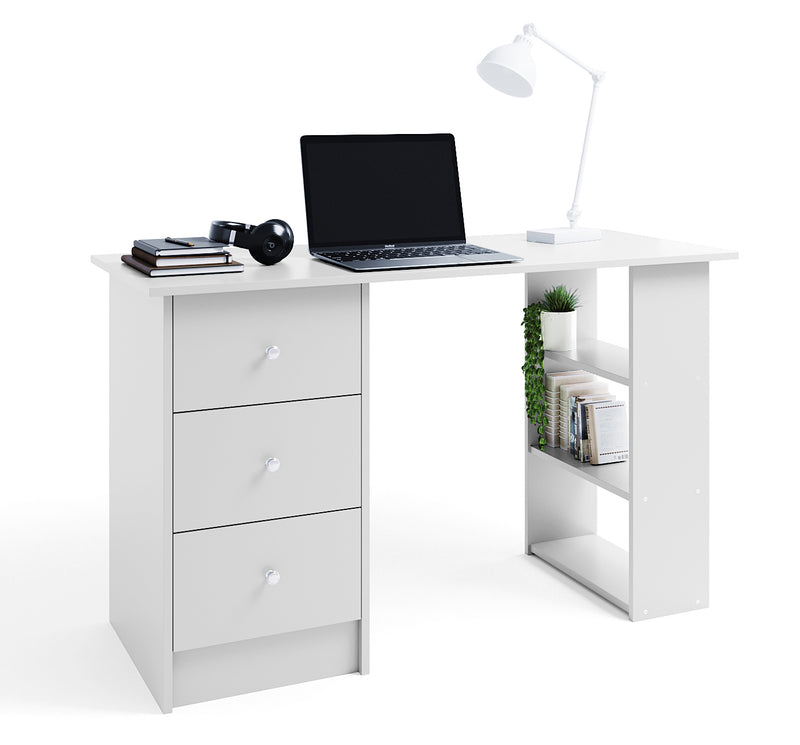 Computer Desk With Drawers and 3 Shelves Home Office Desk for Small Spaces and Studies
