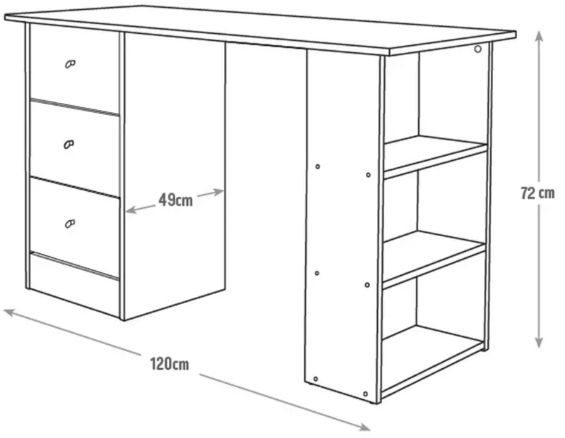 Computer Desk With Drawers and 3 Shelves Home Office Desk for Small Spaces and Studies